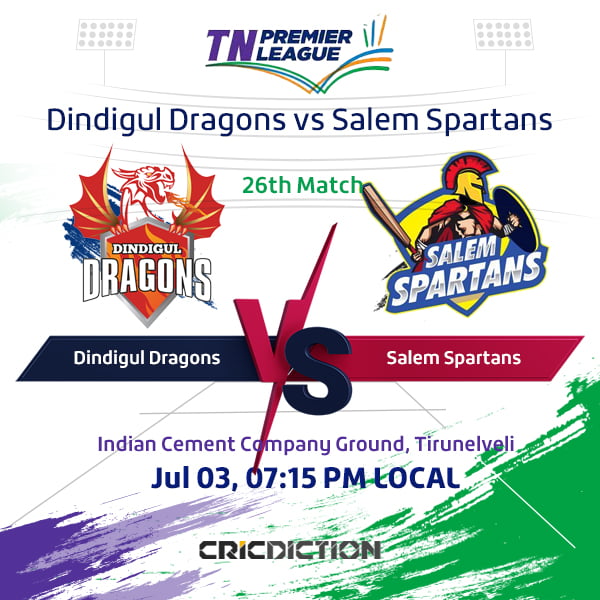 Chepauk Super Gillies vs IDream Tiruppur Tamizhans, 5th Match - Live Cricket Score