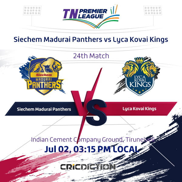 Siechem Madurai Panthers vs Lyca Kovai Kings, 24th Match - Live Cricket Score, Commentary