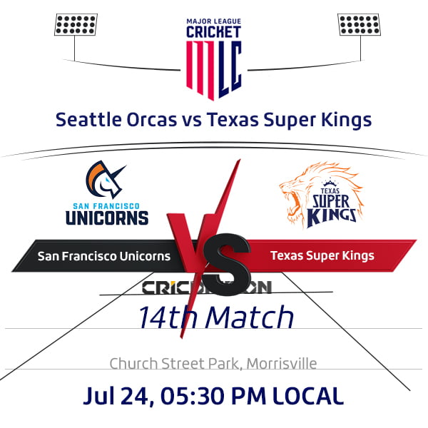 San Francisco Unicorns vs Texas Super Kings, 14th Match - Live Cricket Score, Commentary