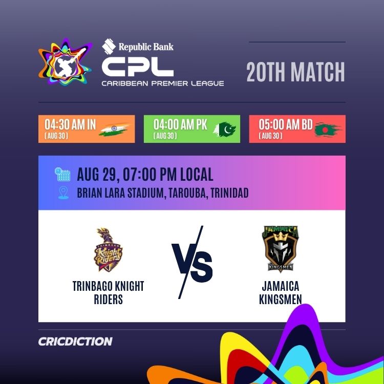 LIVE: Who will win today’s match? CPL: 20th Match, Trinbago Knight Riders vs Jamaica Kingsmen & Women's Asia Cup 2026: 3rd Match, India Women vs Thailand Women. Cricket Match Prediction