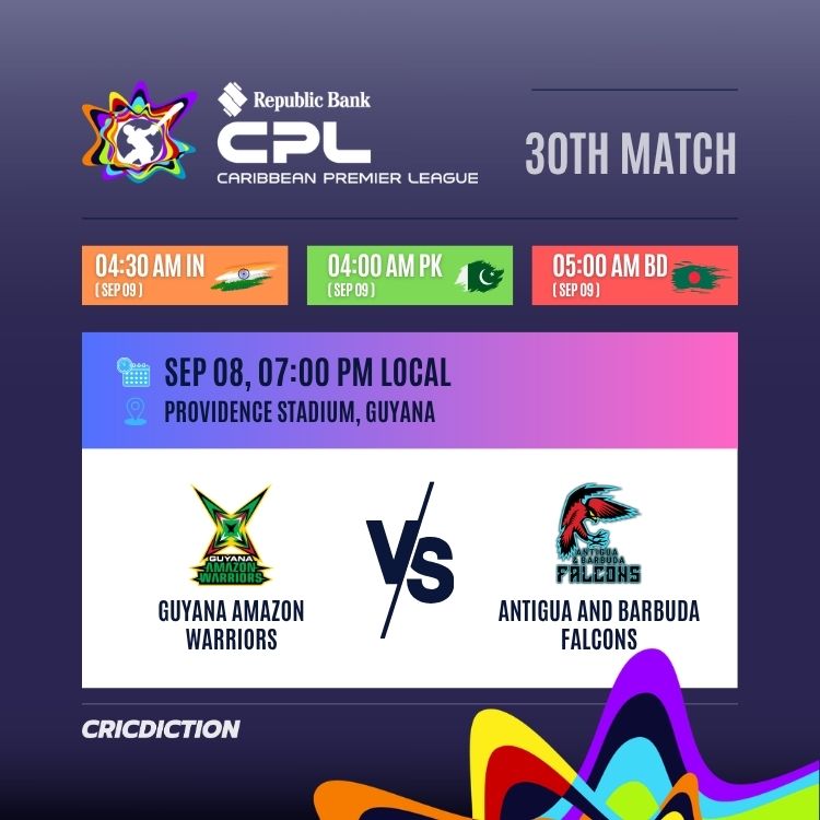 LIVE: Who will win today’s match? CPL: 30th Match, Guyana Amazon Warriors vs Antigua and Barbuda Falcons & 1st ODI, Namibia vs South Africa & European T20 Premier League 2026: 18th Match, Dublin Guardians vs Belfast Wolves. Cricket Match Prediction